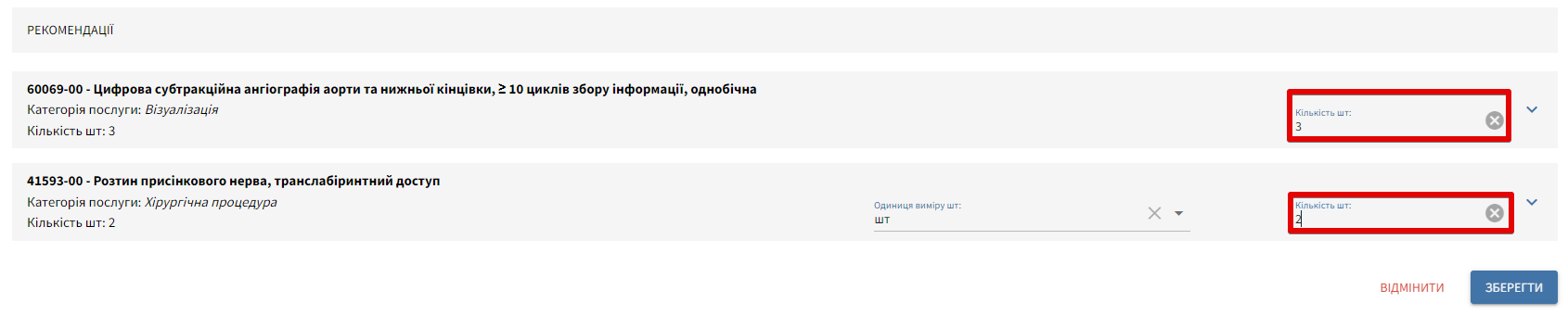 Кількість направлень за послугами